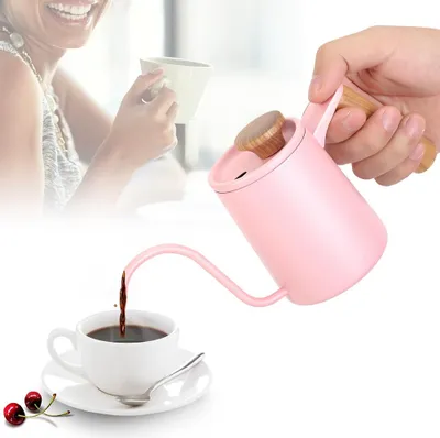 Image de bouilloire en acier inoxydable à bec long et fin pour la maison 350mlPink