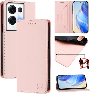 Produktbild von Lederhülle für Oppo Reno8 Pro+/Reno8 Pro Hülle Flip Brieftasche Kartenfächern Ständer Schutzhülle Pink