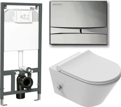 Produktbild von Domotechnika | Hänge Wc Set - Bidetfunktion - Weiß - Spülrandlos, Duroplast, Soft-Close