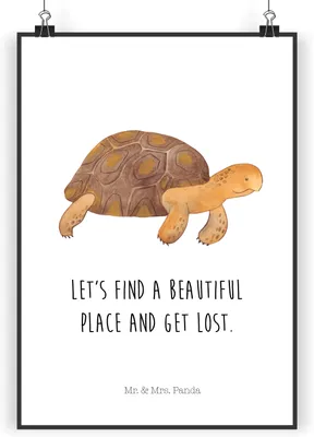 Produktbild von Mr. & Mrs. Panda Bild Schildkröte Marschieren DIN A3 - Weiß - Geschenk, Wandbild, Plakat, Inspiration, Abenteuer, Schildkröten, Kunstdruck, drucke, Lieblingsmensch, Meer