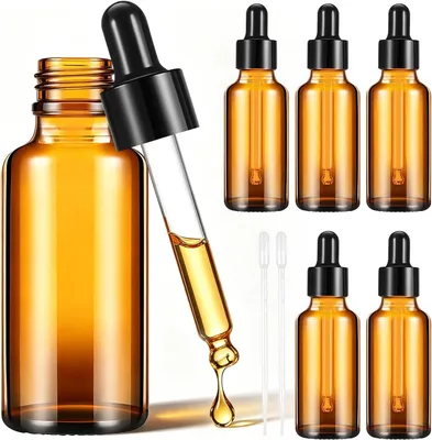 Obrázok produktu pre Sklenené fľaše na pipety, objem 30 ml, hnedé sklo, 6 kusov, vhodné na aromaterapiu