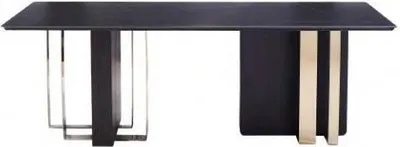 Image de Table de salle à manger rectangulaire Table de salle à manger noire Table en bois Meuble en acier inoxydable
