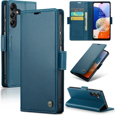 Image de Galaxy A14 Housse, Portefeuille en cuir Porte-cartes Housse avec fonction stand pour Samsung Galaxy A14 5G/4G Bleu