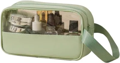 Image de Trousse de maquillage - Trousse de voyage - Trousse de maquillage transparente - Trousse de voyage transparente pour hommes et femmes - Trousse de voyage - Trousse de maquillage compacte - 21 × 13 × 7 cm - Vert citron