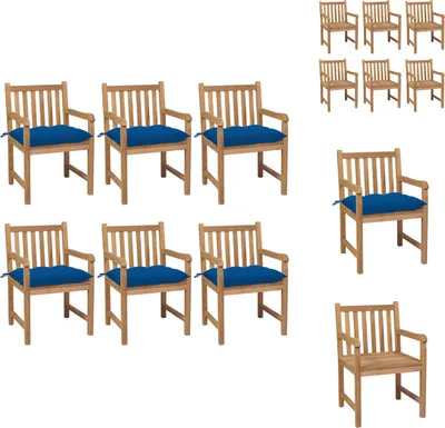 Produktbild von vidaXL Gartenstühle 6 Stk. mit Blauen Kissen Massivholz Teak -  Gartenstühle