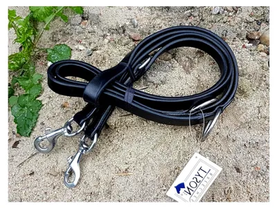 Produktbild von Hunde Lederleine Führleine Schwarz für große Hunde 2,10 Meter