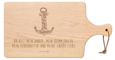 Produktbild von Mr. & Mrs. Panda Schneidebrett Anker Blau - Transparent - Geschenk, Holzbrett, Brotzeitbrett, Frühstücksbrett, Brett, Lustige Sprüche, Frühstücksbrettchen