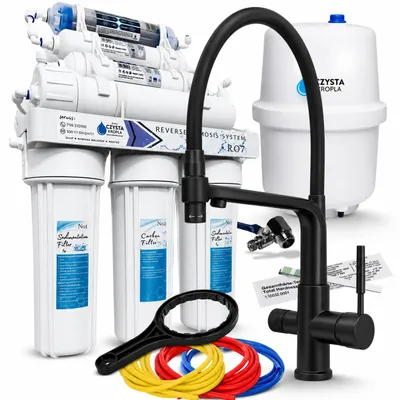 Produktbild von 3-Wege-Küchenarmatur Flexible mit RO7 Umkehrosmose Wasserfiltersystem, 7-stufige Filtration, 75 GPD Membran, herausziehbare Brause, zwei Strahlarten