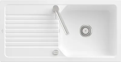 Produktbild von Villeroy & Boch 338602RW Linara 60 Keramikspüle Einbauspüle Unterschrankbreite ab 60 cm Stone White mit Excenterbetätigung - inkl.