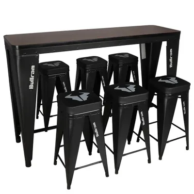 Produktbild von Bar Set – Tisch mit 6 Barhockern 170x51x113cm Bartisch Pausenraum Pausentisch