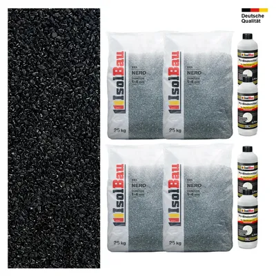 Steinteppich SET Nero 1-4mm Marmorkies 100kg + PU-Bindemittel Set für 10m²