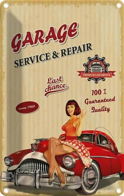 Produktbild von vianmo Blechschild 30x20 cm Pinup RGarage Service Repair Auto Pin Up