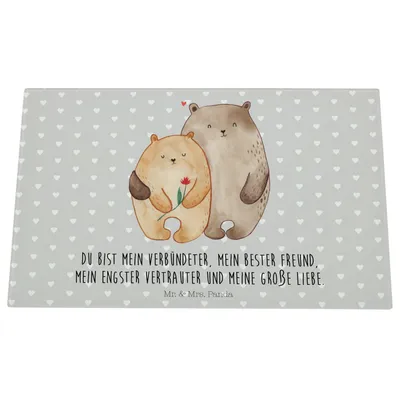 Produktbild von Mr. & Mrs. Panda Schneidebrett Glas Bären Liebe - Grau Pastell - Geschenk, Aus, Kuscheln, Bär, schneidbrett, Hochzeitstag, Freundin, Küchenbrett, Verknallt, Verheiratet