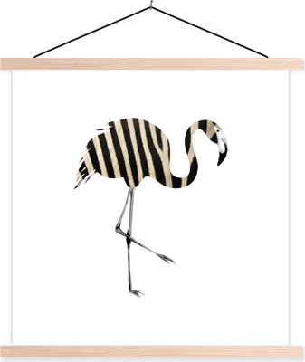 Produktbild von MuchoWow® Textilposter Flamingo - Linie - Muster 60x60 cm mit holzfarbenen Rahmen - Wanddekoration