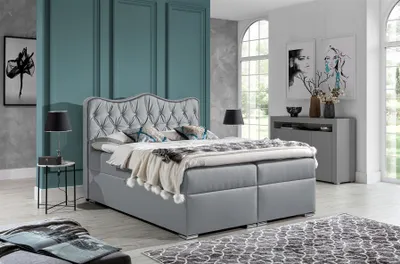 Produktbild von Boxspringbett Schlafzimmerbett SAHAN 180x200cm Kunstleder Hellgrau