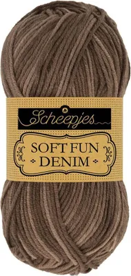 A ball of brown yarn with a label.