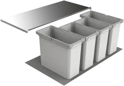 Image de Système de tri des déchets - Système de poubelle - Organisation de la cuisine - Mécanisme coulissant - Largeur de meuble : 90 cm - Gris clair