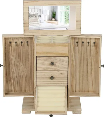 Produktbild von Schmuckbox,Schmuckschatulle,4-stufiges Layout,integrierter Spiegel, Holz, Braun