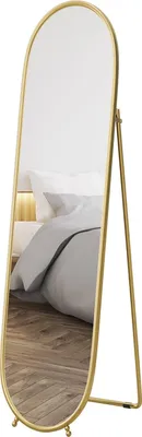 Produktbild von Ganzkörperspiegel, 160 x 40 cm Wandspiegel mit Ständer, Metallrahmen, Oval Standspiegel für Wohnzimmer, Schlafzimmer, Gold