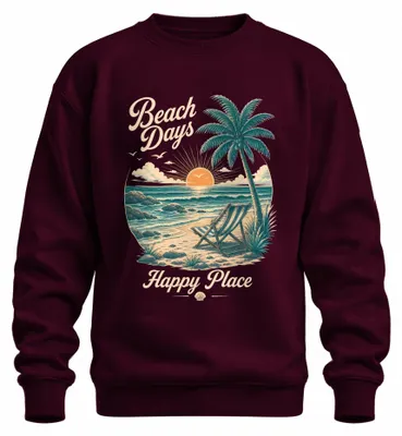 Immagine prodotto di Felpa con cappuccio, motivo "Giornate in spiaggia, paradiso, palme, spiaggia, tramonto, mare", colore bordeaux, taglia S