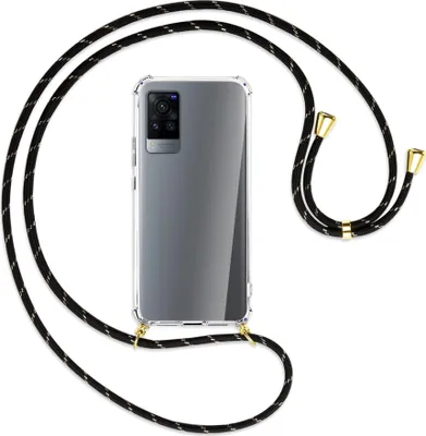 Produktbild von Handykette Backcover-Schutzhülle mit Band (Metall goldfarben) für vivo X60 Pro - schwarz/gold