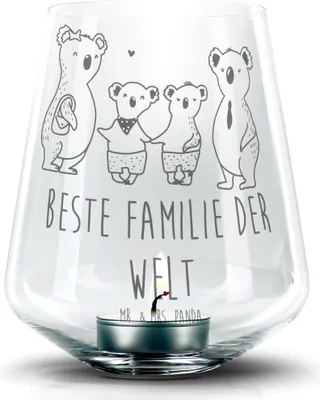 Produktbild von Mr. & Mrs. Panda Laterne Koala Familie zwei - Transparent - Geschenk, Windlicht Glas, gravur, Koalabär, Teelichthalter, Zusammen, Kerzenhalter, Muttertag