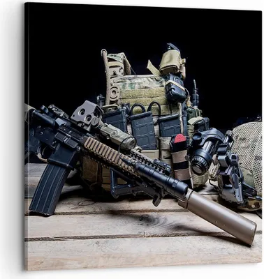 Produktbild von Bild auf Leinwand - Leinwandbild - Militaria Gewehr - 60x60cm - Wand Bild - Wanddeko - Wandbilder - Leinwanddruck - Bilder - Kunstdruck - Wanddekoration - Leinwand bilder - Wandkunst - AC60x60-3889