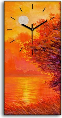 Produktbild von Dekor Leinwand Uhr Wandbilder 30x60 Malerei Wald Bäume Fluss Sonne Landschaft - schwarze Hände