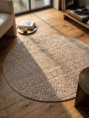 Teppich Beige rund Muster Draufsicht