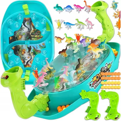 Produktbild von Dinosaurier Geschicklichkeitsspiel Dino Battle Kinderspiel mit 48 Kugeln 16 Figuren für 1–2 Spieler