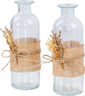 Produktbild von 2er Set Vase H17cm Glas Blumenvase Natur Trockenblume Boho Tischdeko Glasvase