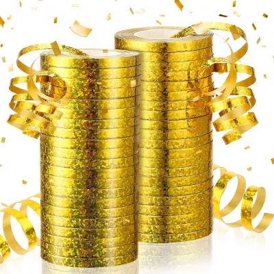 Image de Guirlandes de serpentins - 24 rouleaux de 10 mètres - Décoration pour fêtes - Dorées, effet pailleté