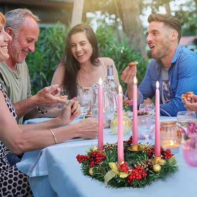 Image de Couronne de l'Avent de Noël 12 pouces anneau porte-bougie k��nstable avec ruban Timecone f��r cœur��ck vacances maison décoration No Candles