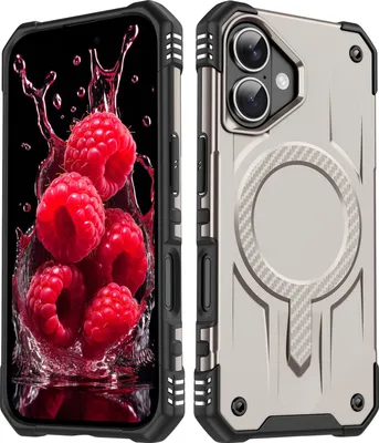 Immagine prodotto di Custodia magnetica per iPhone 16, doppio strato PC e TPU, custodia protettiva antiurto oro