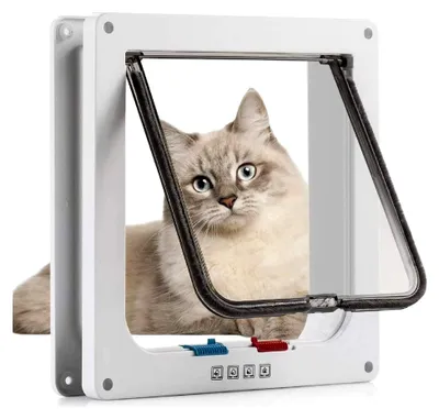 Produktbild von Katzenklappe mit 4 Wegen und Magnetverschluss, 19 * 20 * 2 cm, Haustierklappe für Katzen und Hunde, einfache Installation mit Teleskoprahmen
