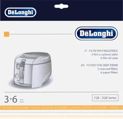Packaging for DeLonghi deep-fryer filters.
