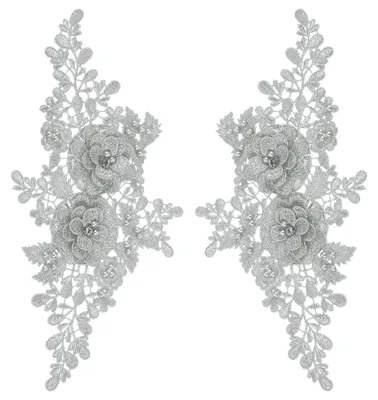 2er-Pack 3D-Blumen-Spitzenapplikationen mit Strass, 27,5x12,5 cm