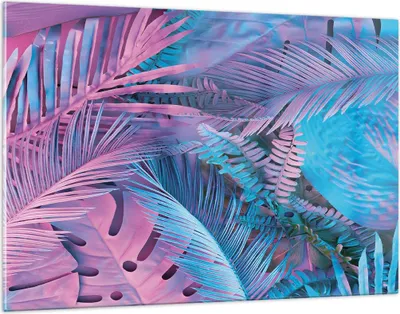 Produktbild von Bilder auf glas - Einteilig - Blätter Rosa Blau - 120x80cm - Glasbilder - Wandbilder - Bilder - zum Aufhängen bereit - Wanddekoration aus Glas - Glas Bilder - Wandbild auf Glas - GAA120x80-4401