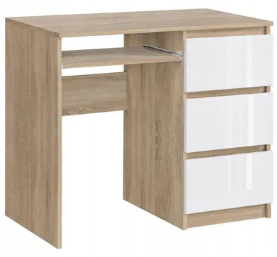 Zdjęcie produktu dla Biurko RADEK 90 cm dąb sonoma + biały połysk 3 szuflady prawe laminowane
