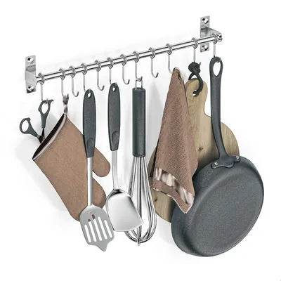 Produktbild von Wandhalter aus Edelstahl mit 12 abnehmbaren Haken, 50 cm, Organizer für die Küche