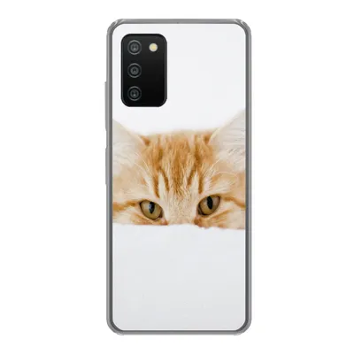 Produktbild von MuchoWow® Handyhülle Schutzhülle Hülle für Samsung Galaxy A03s Katze - Rot - Weiß - Mädchen - Jungen - Kind Silikon Softcase Handy Hülle - Schutz