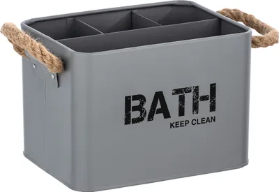 Productafbeelding van WENKO Bad Box Gara opbergbox met bamboe deksel, grijs, voor het toilet, 4 vakken, geschikt voor de keuken