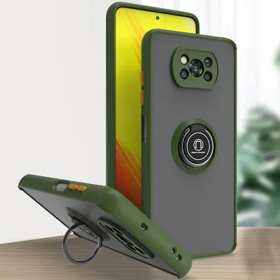 Produktbild von Xiaomi Poco X3 Hülle, Ring Halter Ständer Matte Transluzent TPU Rahmen Stoßfest Schutzhülle für Xiaomi Poco X3 Grün