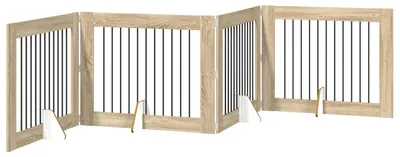 Obrázek produktu pro vidaXL Sklopná branka pro psy se 4 sloupky, dub Sonoma, 401 cm