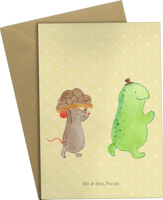 Produktbild von Mr. & Mrs. Panda Grußkarte Schildkröte Maus - Gelb Pastell - Geschenk, osterkarte, Beste Freundinnen, einladungskarten, weihnachtskarten, Freunde, vatertagskarte