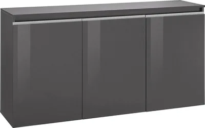 Produktbild von Kommode Dlun, Küchen-Sideboard mit 3 Türen, Wohnzimmer-Buffet, 100%  Italy, cm 150x40h81, Anthrazit glänzend