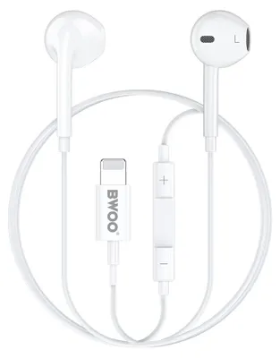 Zdjęcie produktu dla Bwoo Przewodowe Słuchawki Lightning Z Regulacją Głośności Hf179 Białe