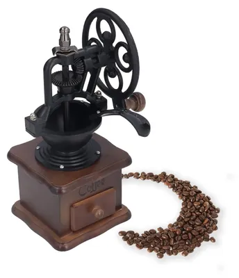 Imagen del producto de Molino de café manual - Molino de café de hierro fundido antiguo - Estilo retro - Ajustes de molienda - Bandeja de recolección - Madera y hierro