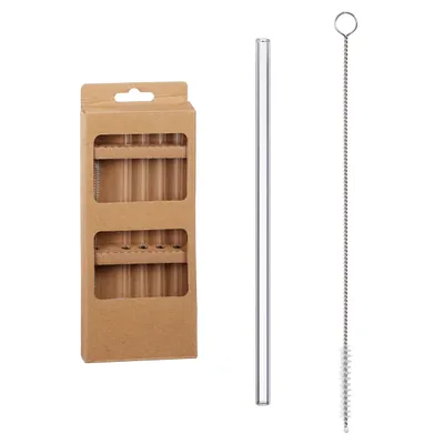Zdjęcie produktu dla Szklane słomki do picia szklane słomki do picia zestaw 5 szt. szczotka ok. 20 cm dekoracja imprezowa