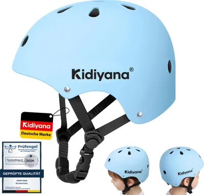 Produktbild von Kidiyana Kinder Fahrradhelm M (54–58 cm) in Blau – leichter, stoßdämpfender Sporthelm für 6 - 14 Jahre, verstellbar, für Fahrrad, Roller, Scooter